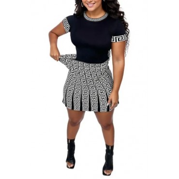 Black White 5XL Top Skirt Set SKU# TMS014305XLBLKMT