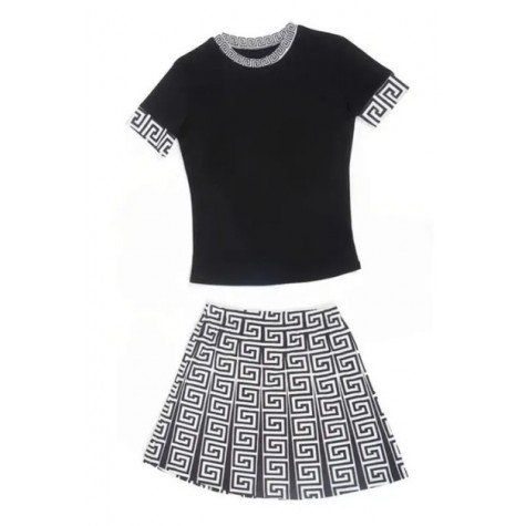 Black White 5XL Top Skirt Set SKU# TMS014305XLBLKMT