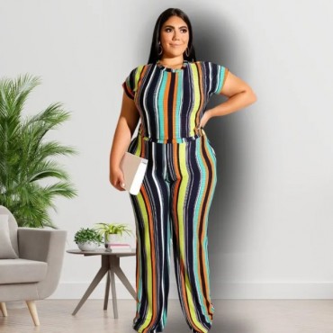 Blue Stripe 3XL Top Pants Set SKU# TMS005733XLBLUMT
