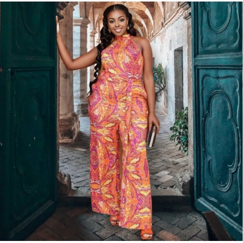 5XL Orange Paisley Jumpsuit SKU# ALD2181375XLORGMT