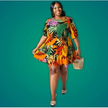1XL Tropical Print Apron Dress SKU# ALD78621XLORGMT