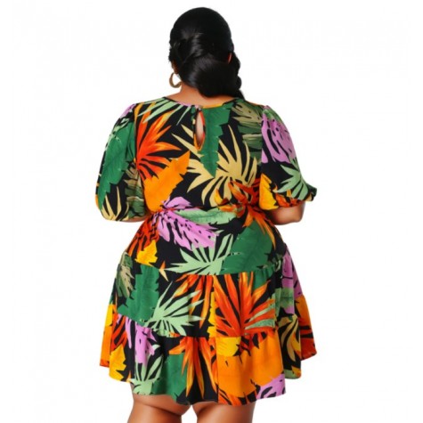 2XL Tropical Print Apron Dress SKU# ALD78622XLORGMT