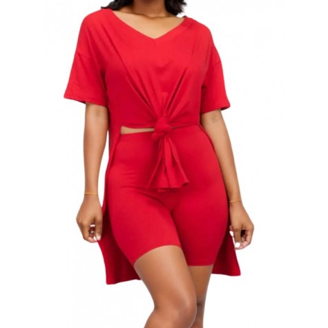 5XL Red V Neck Shorts Set SKU# ALS80985XLREDSD