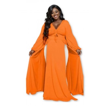 1XL Bright Orange Sexy Slit Dress SKU# ALD72791XLORGSD