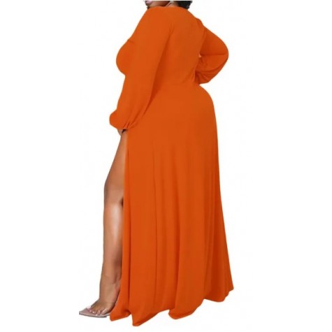 3XL Bright Orange Sexy Slit Dress SKU# ALD72793XLORGSD
