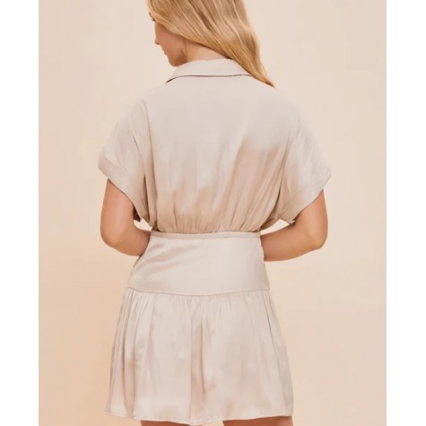 Mustard Seed  Silky Sunset Ruched Wrap Gathered Waist Mini Dress SKU# S22594-light-beige-6 SKU# S22594-astro-red-6