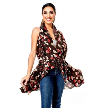 Black Floral Vest Cover Up SKU# LOS1028BLKMT