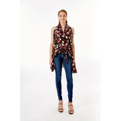 Black Floral Vest Cover Up SKU# LOS1028BLKMT