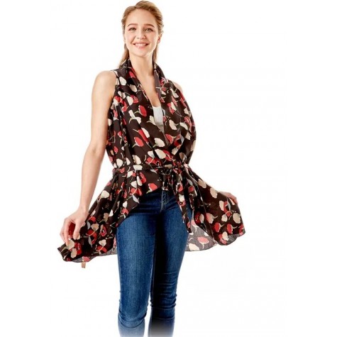 Black Floral Vest Cover Up SKU# LOS1028BLKMT