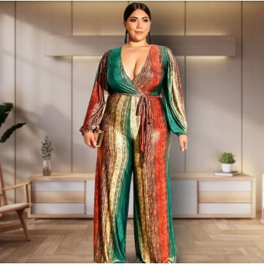 Striped 4XL Belted Jumpsuit SKU# TMJ009254XLMLTMT