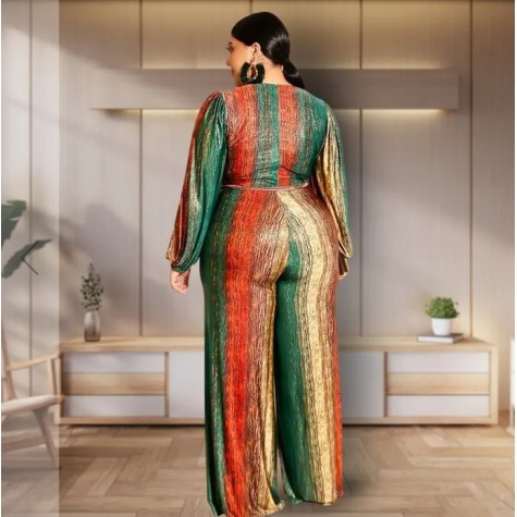 Striped 4XL Belted Jumpsuit SKU# TMJ009254XLMLTMT