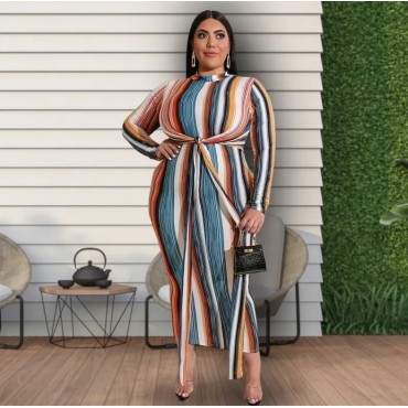 Striped 4XL Knot Bodycon Dress SKU# TMD012304XLMLTMT