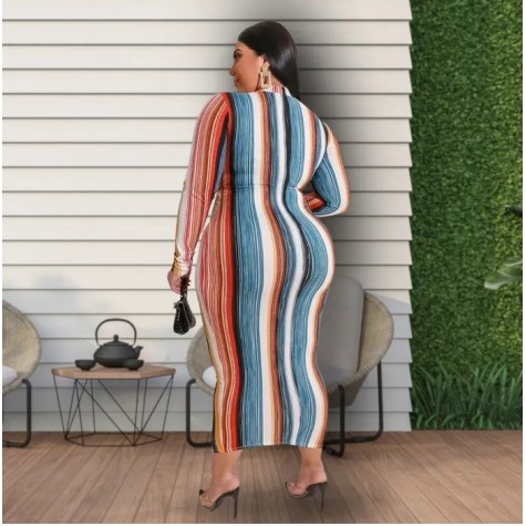 Striped 4XL Knot Bodycon Dress SKU# TMD012304XLMLTMT