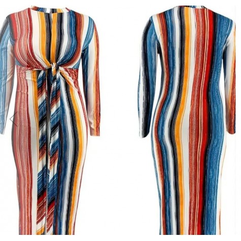 Striped 4XL Knot Bodycon Dress SKU# TMD012304XLMLTMT