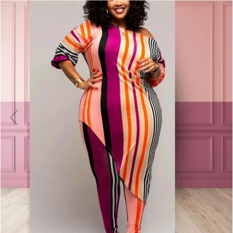 Fuchsia 5XL Striped Top Leggings Set  SKU# TMS012325XLFCHMT