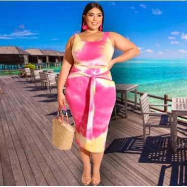 Fuchsia 5XL Skirt Tank Set SKU# TMS014995XLFCHMT