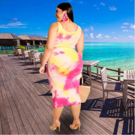 Fuchsia 5XL Skirt Tank Set SKU# TMS014995XLFCHMT