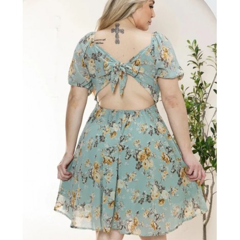 Zenobia  Junior Plus Size Floral Short Balloon Sleeve Mini Dress SKU# ZB12622F1-black-3 SKU# ZB12622F1-ivory-3 SKU# ZB12622F1-sage-3