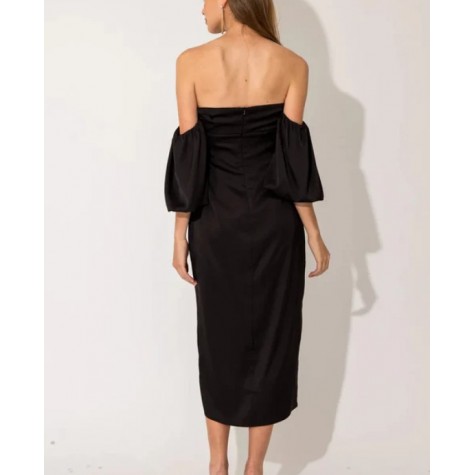 GILLI  Satin Off Shoulder Puff Sleeve Midi Dress SKU# SD9196G-black-6