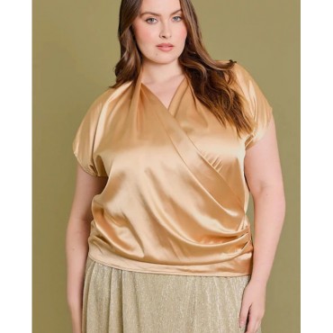 GILLI  Plus Size Short Sleeve Golden Wrap Top SKU# XAT4418-gold-6