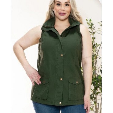 Stella Cruz  Plus Size Hooded Military Utility Jacket Vest SKU# SF7539TP-N-olive-6