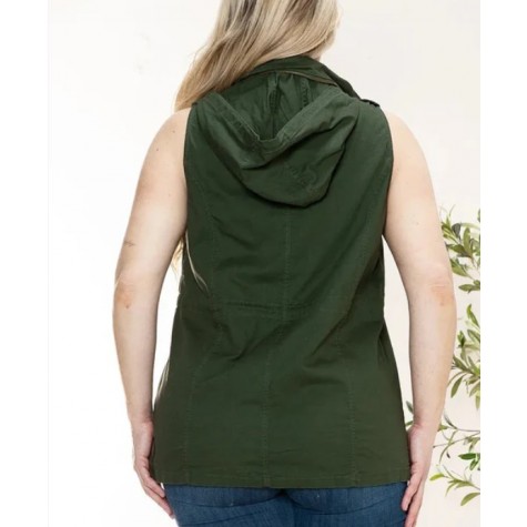 Stella Cruz  Plus Size Hooded Military Utility Jacket Vest SKU# SF7539TP-N-olive-6