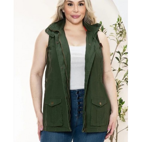 Stella Cruz  Plus Size Hooded Military Utility Jacket Vest SKU# SF7539TP-N-olive-6
