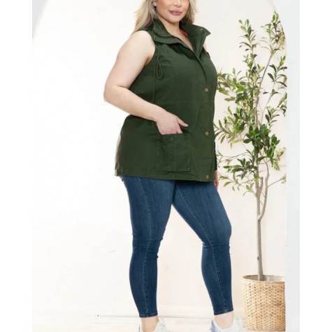 Stella Cruz  Plus Size Hooded Military Utility Jacket Vest SKU# SF7539TP-N-olive-6
