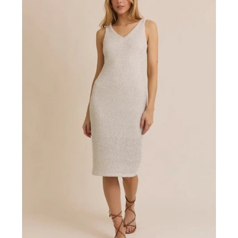GILLI  Cream Ribbed Knit Tank Contemporary Bodycon Elegance Midi Dress SKU# AD4280-natural-6