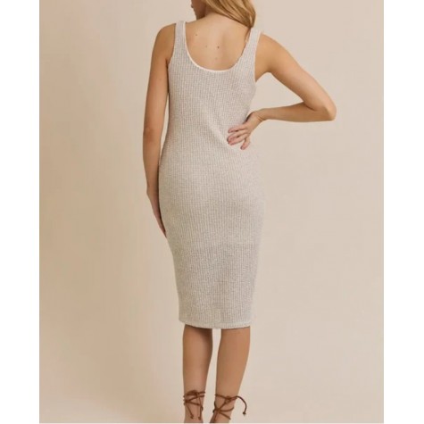 GILLI  Cream Ribbed Knit Tank Contemporary Bodycon Elegance Midi Dress SKU# AD4280-natural-6