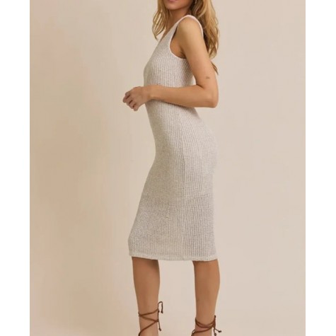 GILLI  Cream Ribbed Knit Tank Contemporary Bodycon Elegance Midi Dress SKU# AD4280-natural-6
