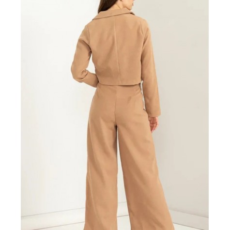 Hyfve  Long Sleeve Crop Blazer High Waist Pants Two Piece Professional Suit Set SKU# HF23E223-SET-black-6 SKU# HF23E223-SET-tan-6