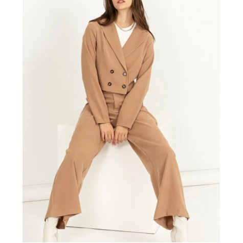 Hyfve  Long Sleeve Crop Blazer High Waist Pants Two Piece Professional Suit Set SKU# HF23E223-SET-black-6 SKU# HF23E223-SET-tan-6