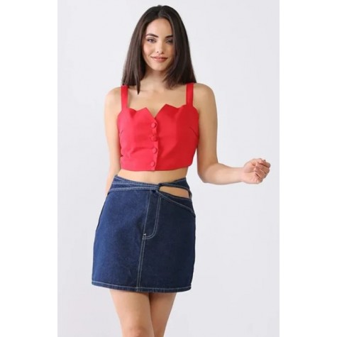 Le Lis  Denim Cotton Cut-Out Detail High Waist Mini Skirt SKU# SS7839-indigo-6