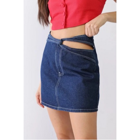Le Lis  Denim Cotton Cut-Out Detail High Waist Mini Skirt SKU# SS7839-indigo-6