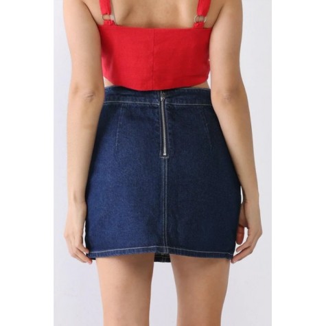 Le Lis  Denim Cotton Cut-Out Detail High Waist Mini Skirt SKU# SS7839-indigo-6