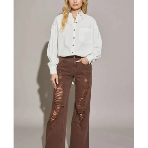 Mustard Seed  High Waisted Heavily Distressed Wide Leg Denim Jeans SKU# DS0528-N-washed-denim-6 SKU# DS0528-N-espresso-6