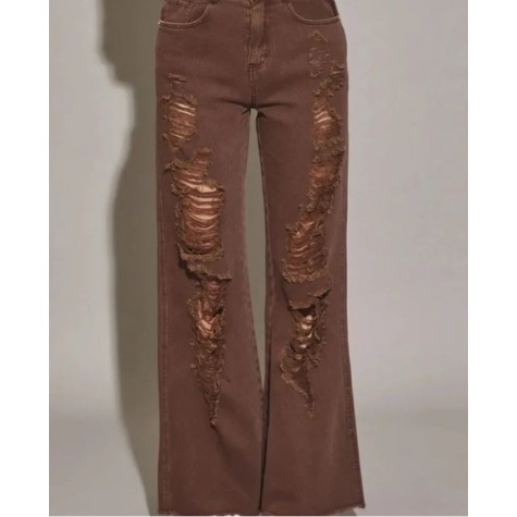 Mustard Seed  High Waisted Heavily Distressed Wide Leg Denim Jeans SKU# DS0528-N-washed-denim-6 SKU# DS0528-N-espresso-6