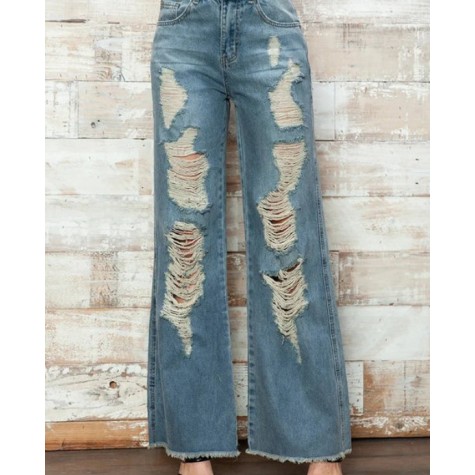 Mustard Seed  High Waisted Heavily Distressed Wide Leg Denim Jeans SKU# DS0528-N-washed-denim-6 SKU# DS0528-N-espresso-6