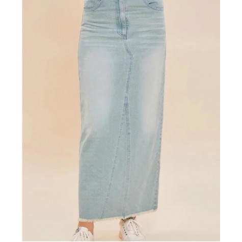 Mustard Seed  Frayed Back Slit Maxi Denim Skirt SKU# DS0509-washed-denim-3