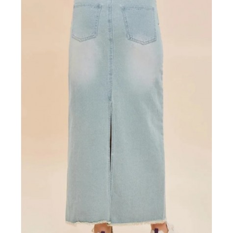 Mustard Seed  Frayed Back Slit Maxi Denim Skirt SKU# DS0509-washed-denim-3