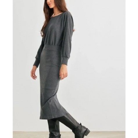 GILLI  Dark Olive Ribbed Knit Cut-Out Back Long Sleeve Midi Dress SKU# AD2617-dark-olive-6