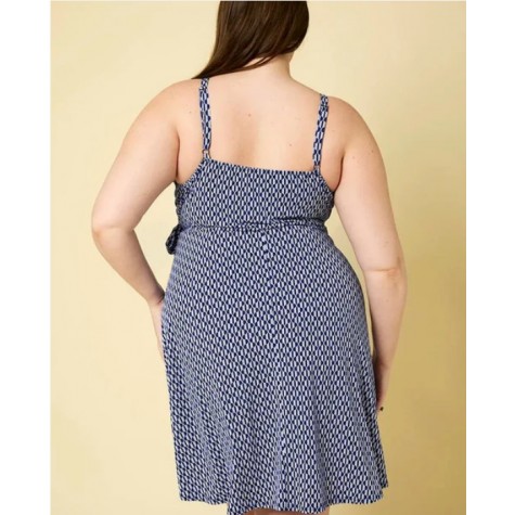 GILLI  Plus Size Sleeveless Faux Wrap Abstract Dress SKU# XD17086A-navy-white-abstract-6