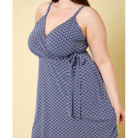 GILLI  Plus Size Sleeveless Faux Wrap Abstract Dress SKU# XD17086A-navy-white-abstract-6
