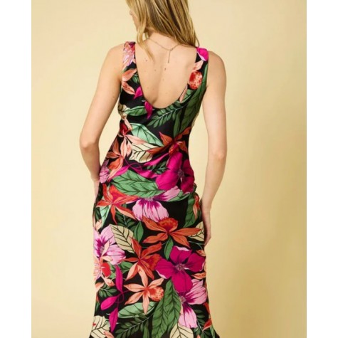 GILLI  Tropical Floral Sleeveless Satin Midi Dress SKU# AD3445-2-black-fuchsia-floral-6