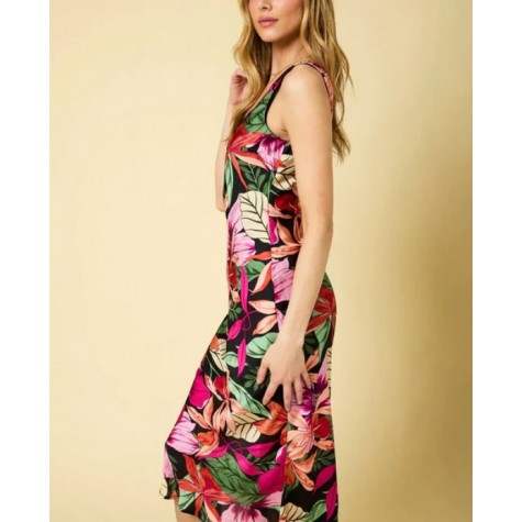 GILLI  Tropical Floral Sleeveless Satin Midi Dress SKU# AD3445-2-black-fuchsia-floral-6