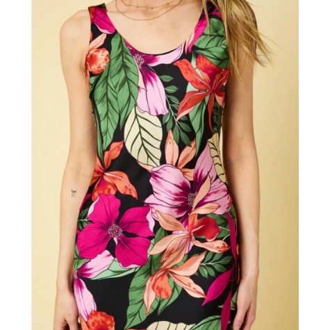 GILLI  Tropical Floral Sleeveless Satin Midi Dress SKU# AD3445-2-black-fuchsia-floral-6