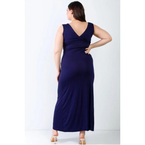Poliana Plus  Junior Plus Navy V-Neck Sleeveless Maxi Dress SKU# PD3857-navy