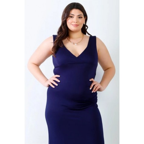 Poliana Plus  Junior Plus Navy V-Neck Sleeveless Maxi Dress SKU# PD3857-navy