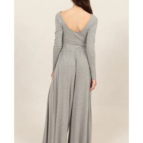 Hyfve  Long Sleeve Crop Top & Extra Wide Maxi Pants Set SKU# HF24E927-SET-midnight-blue-6 SKU# HF24E927-SET-taupe-6 SKU# HF24E927-SET-black-6 SKU# HF24E927-SET-heather-grey-6